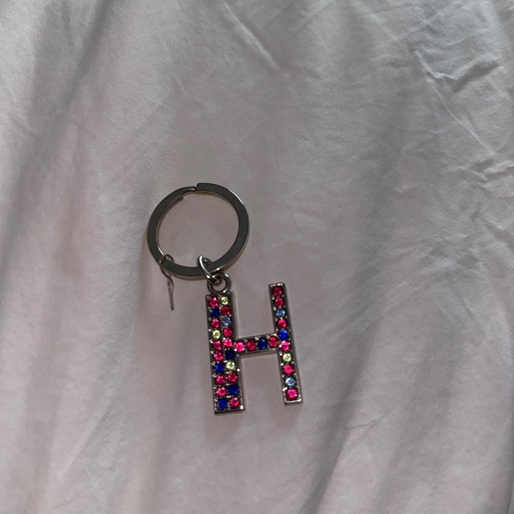 Multicolor Rhinestone “H” Initial Keychain – Silver Tone Letter Charm